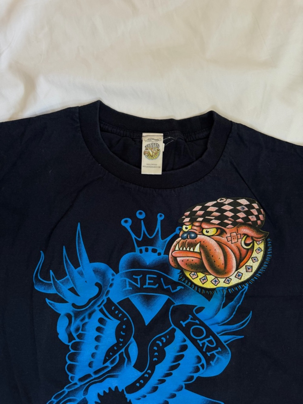 Ed Hardy Black T-Shirt with Blue and Orange Graphic - Picture 2 of 7